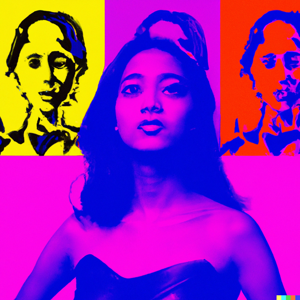 DALL-E prompt: Andy Warhol style image of the 22nd century and the superhuman